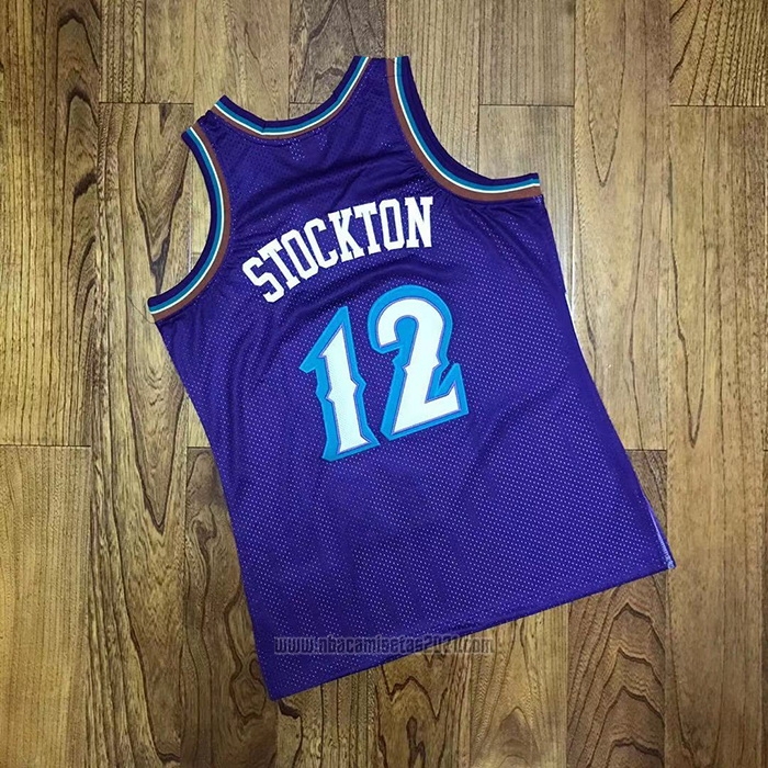 Camiseta Utah Jazz John Stockton #12 Hardwood Classics Throwback 1996-97 Violeta